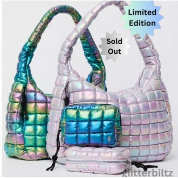 Free People Limited Edition Iridescent Quilted Carryall Bag Nebula - NWT - Picture 1 of 11